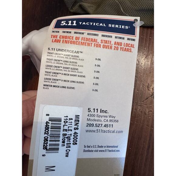 5.11 Tactical Brown Crew Neck Tight Mens Short Sleeve Size M Undergear NWT $65 - Picture 8 of 13